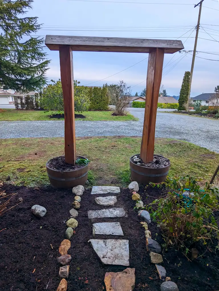 Custom live edge outdoor wood arch