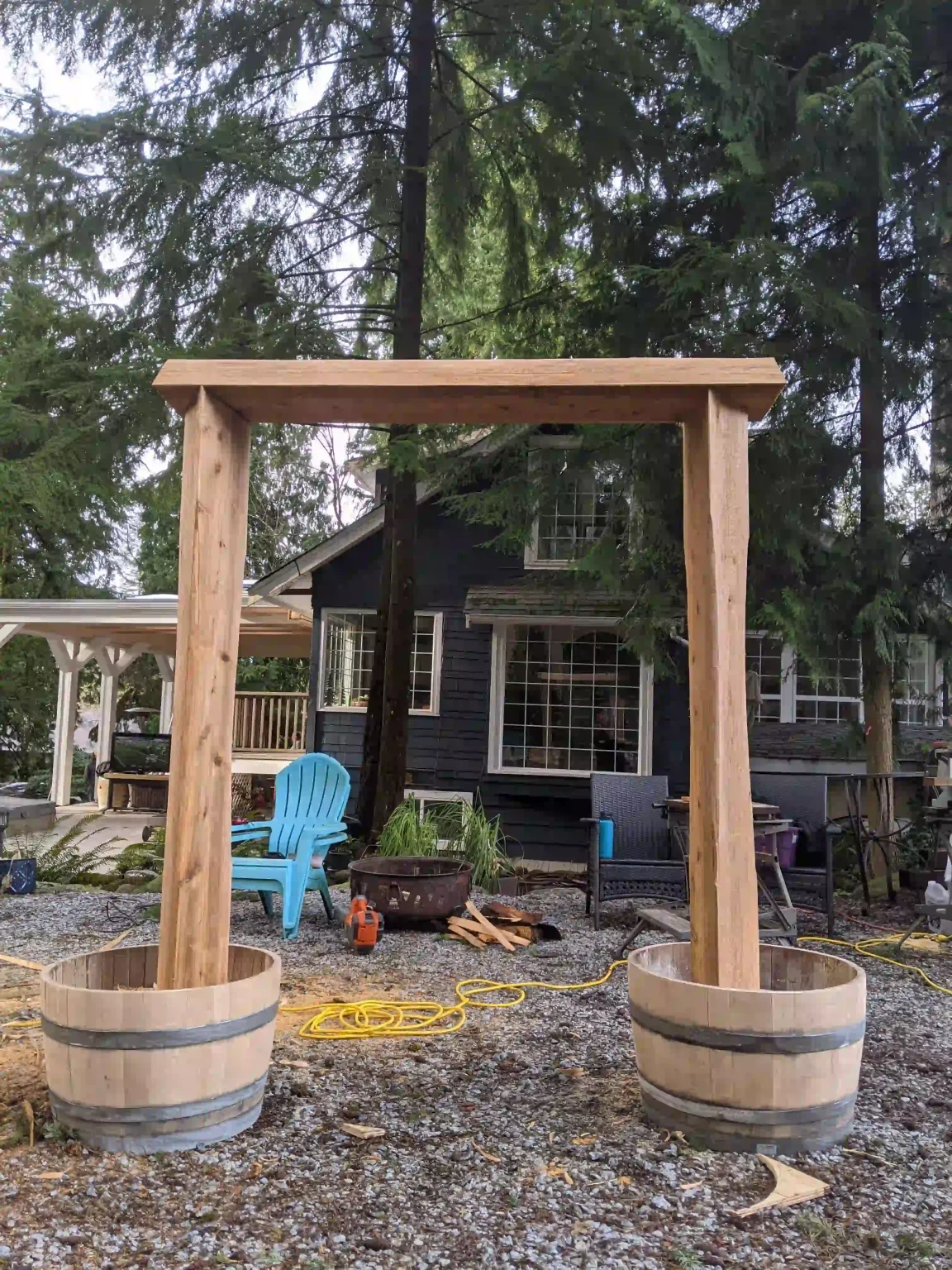 nanaimo outdoor wood archway yard design